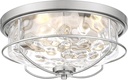 15 Inch Ceiling Light Fixtures, HWH 3-Light Modern Flush Mount Light with Brushed Nickel Finish, Water Ripple Hammered Glass Ceiling Lights for Kitchen Hallway Foyer, 5HTJ102WG-F BN