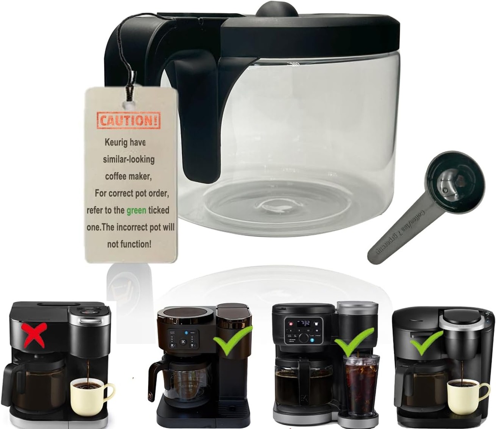 Replacement Glass Carafe Compatible with Keurig K-Duo Essentials 5000 & 5500 & K-DUO Generation2 5600- Coffee Pot Replacement, NOT Fit K-DUO 5100