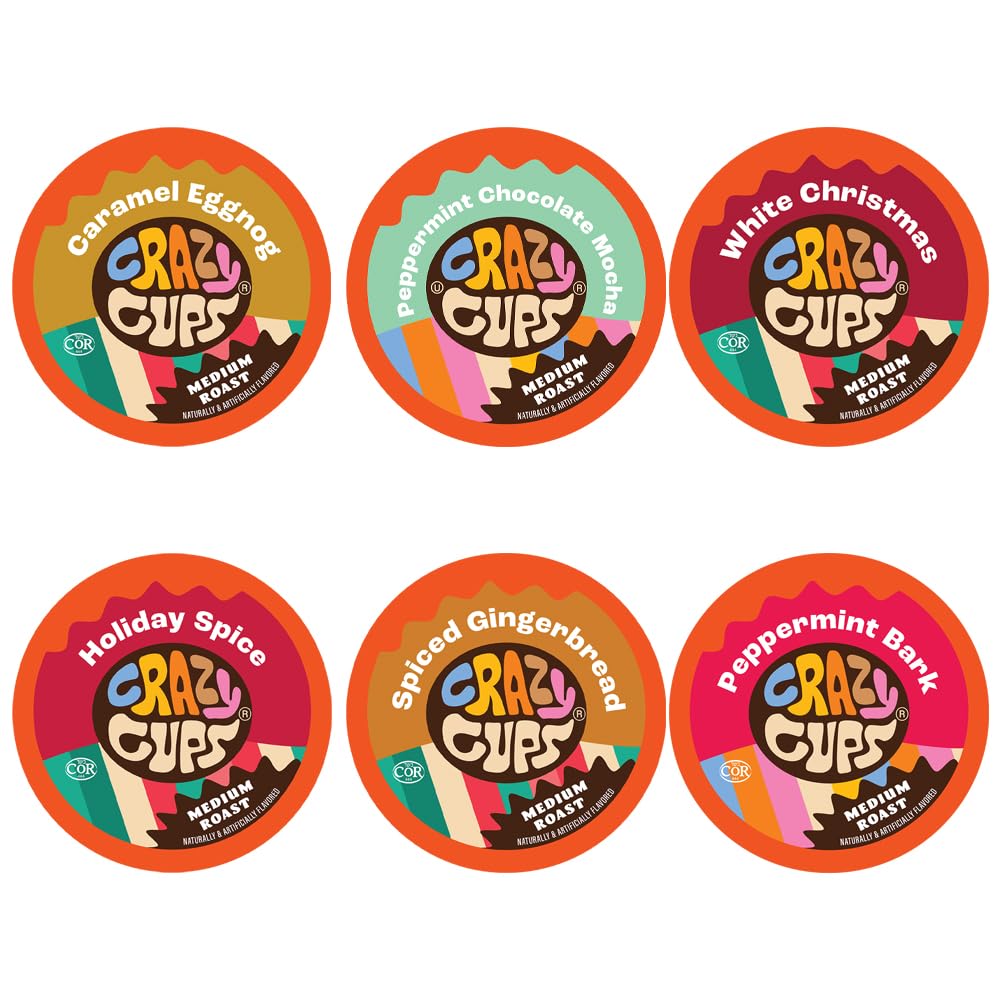 Crazy Cups Christmas Coffee Pods Variety Pack, Holiday Sampler of Single Serve Assorted Flavored Pods For Keurig K Cup Machines, 30 Count - Great Holiday Coffee Gift