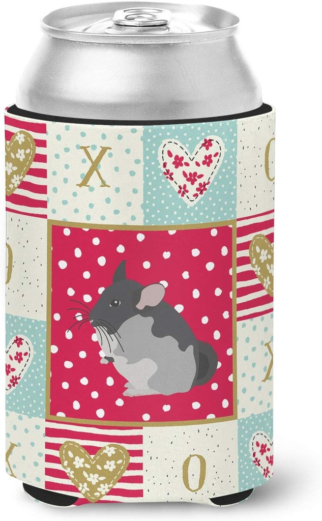 Caroline's Treasures CK5420CC Black Velvet Chinchilla Love Can or Bottle Hugger, Red Cooler Washable Drink Sleeve Collapsible Beverage Insulated Holder, Can Hugger, Multicolor