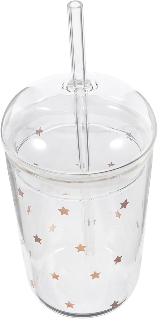Lovely Portable Glass Water Cup with Straw Clear Large Capacity Drinking Jar Reusable and Juice Cup with Lid for Travel and Everyday Use