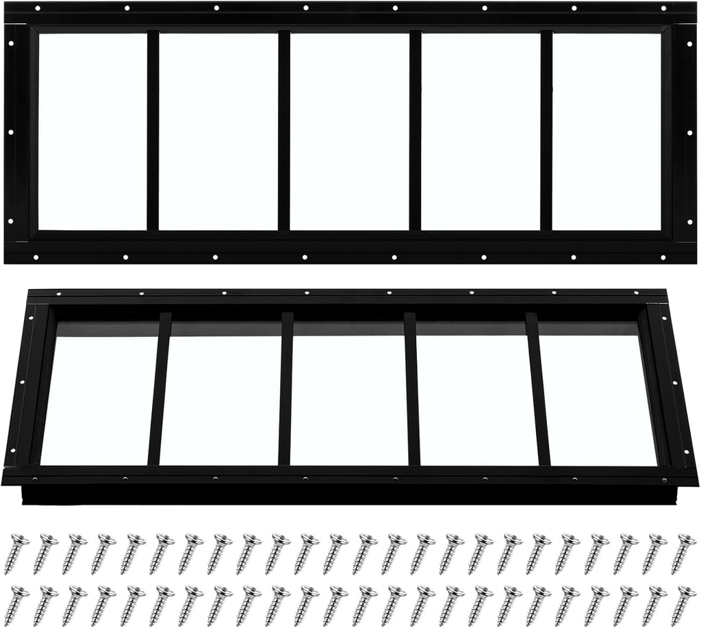 Tandefio 2 Pack 10'' X 29'' Black Basement Garage Door Flush Mount Shed Window with Tempered Glass Household Windows with Screws for Chicken Coop Sheds Barns Playhouse