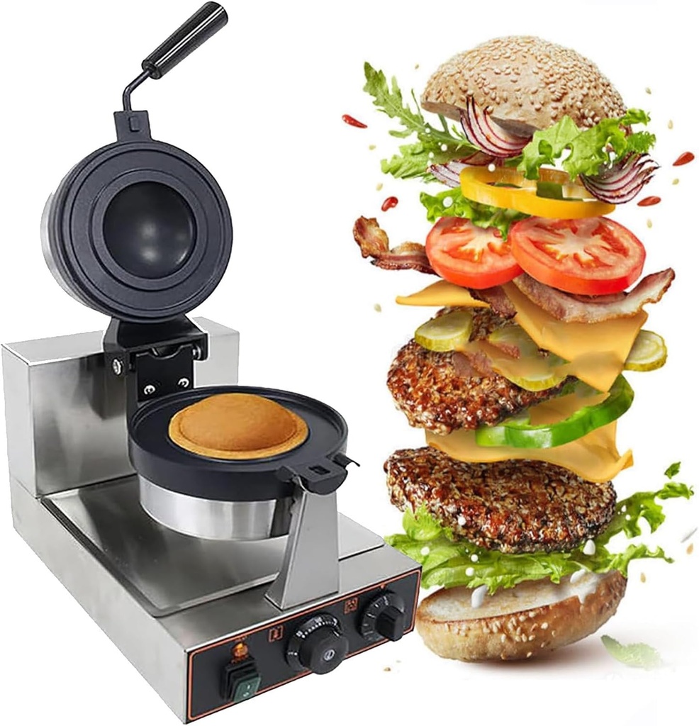 Ice Cream Maker Hamburger Waffle Maker,Ice Cream Stuffed Burger Machine,Adjustable Temperature 50-300℃, 5 Minutes Timer, Double-Sided Heating, Non-Stick Coating,Suitable for Home Kitchen,A