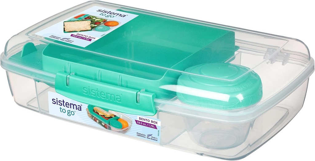 Sistema To Go Collection Large Bento Box Plastic Lunch and Food Storage Container, 7.4 Cup, Multi Compartment, Color Varies | BPA Free
