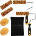 Texture Sponge Paint Rollers Kit, Texture Pattern Paint Roller Brush, Decorate for Wall Painting Tool with Rollers Frame, Sponges and Tray, Decor Art Painting Roller for Home Wall Ceiling (5)