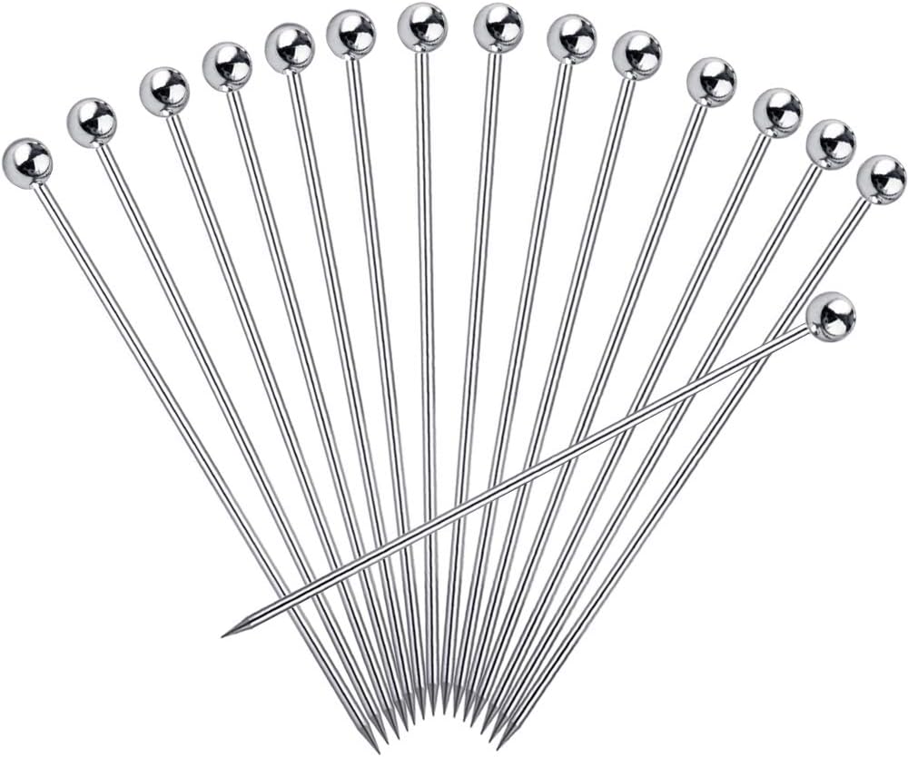 15PCS Cocktail Picks for Drinks, Stainless Steel Cocktail Toothpicks, Reusable Cocktail Skewers, Garnish Picks Bloody Mary Skewers, Metal Martini Picks for Olives Appetizers Fruit (4.3 Inch)