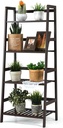 GRAFFY 4-Tier Ladder Shelf Plant Stand, Bamboo Ladder-Shaped Bookcase Storage Shelves, Multifunctional Display Rack, Plant Stand Flower Pots Holder for Living Room/Bathroom/Bedroom (Espresso)