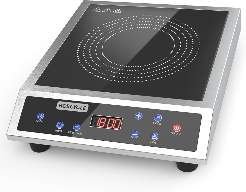 Induction Cooktop, 1800W Countertop Burner with Large 8" Heating Coil, 20 Temps 100℉ to 460℉, 20 Power levels, 12-hour Timer, Child Lock, Boil, Keep Warm, Push Button