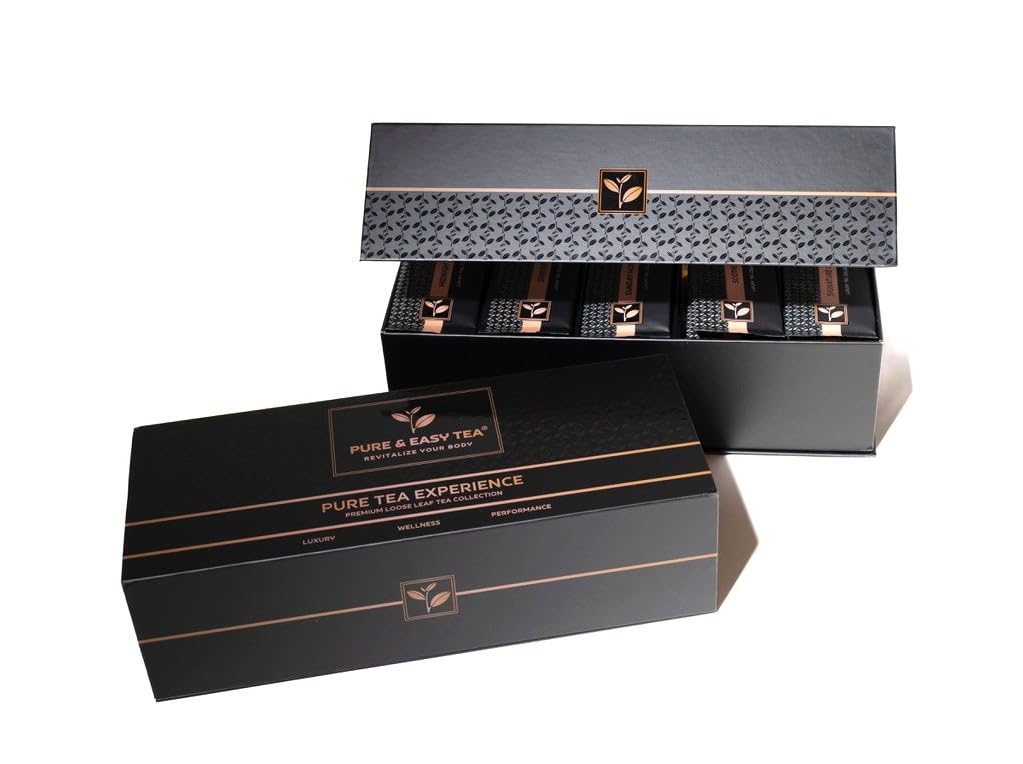 Pure And Easy Tea, Premium Loose Leaf Tea Sampler Set, 30-Count Variety Pack of Herbal and Caffeinated Blends, Luxury and Wellness Teas in a Designer Gift Box (150g)