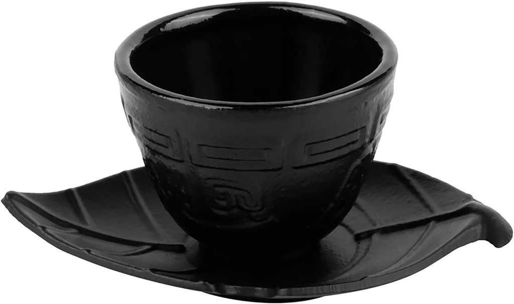 apanese Style Tea Cups Set, Imitation Japanese Vintage Cast Iron Tea Mug Sake Cup with Tree Leaf Shape Coaster Iron Coaster Tea Set for Home Office Tea House