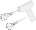 Cordless Hand Mixer, One Touch Off Handheld Electric Whisk with 3 Speed Modes, Hand Held Egg Beater with 2 Detachable Stir Whisks (White）