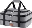 Lifewit Double Decker Casserole Carrier for Hot and Cold Food, Insulated Casserole Dish Carrier Carrying Case with Tool Room, Thermal Bag for Potluck Parties Cookouts Fits 9"×13" Baking Dish, Gray