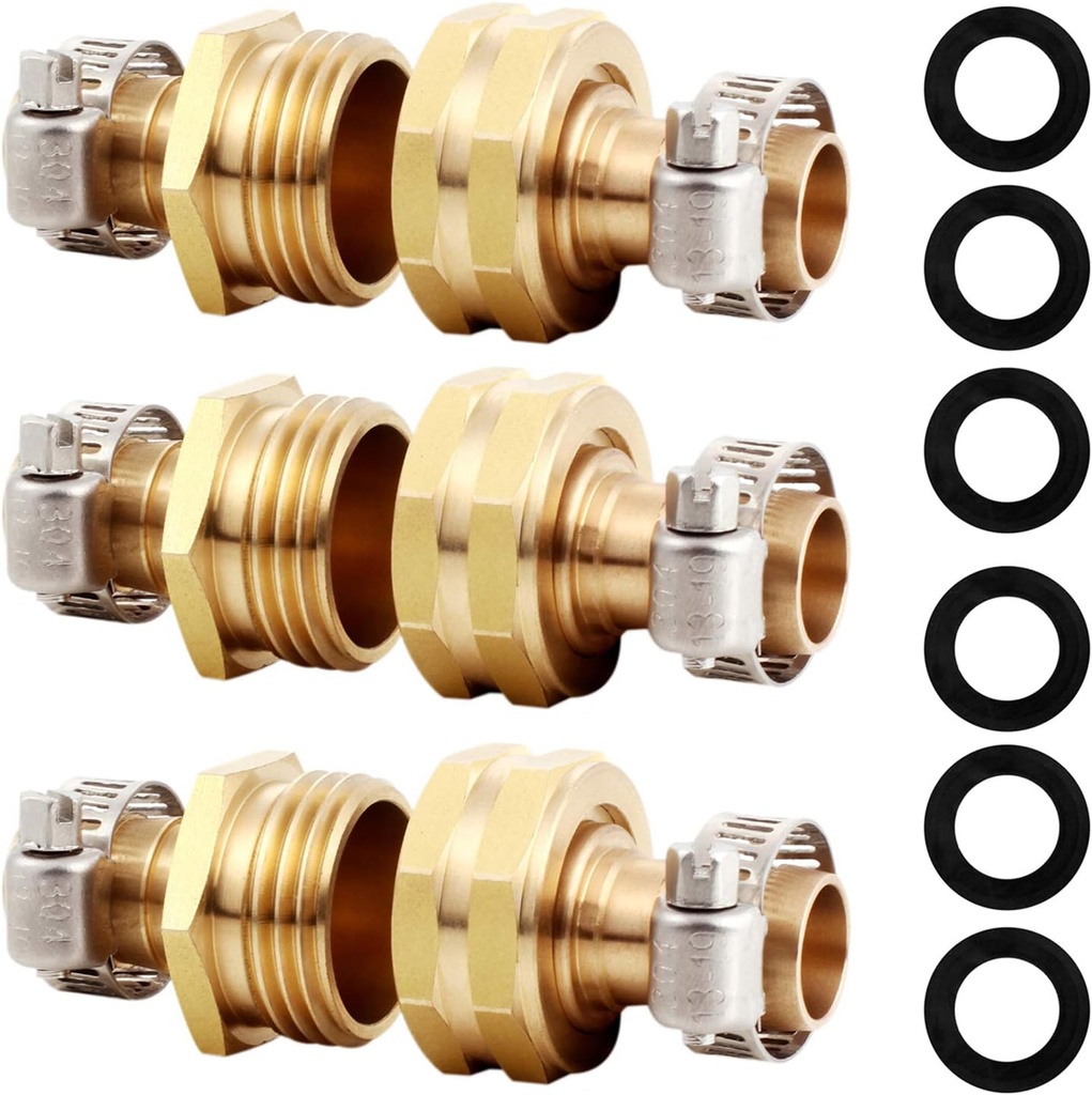 Solid Brass Garden Hose Repair Connector with Clamps Hose End Repair Kit,Fit for Male and Female Hose Fittings (5/8"-3 Set)