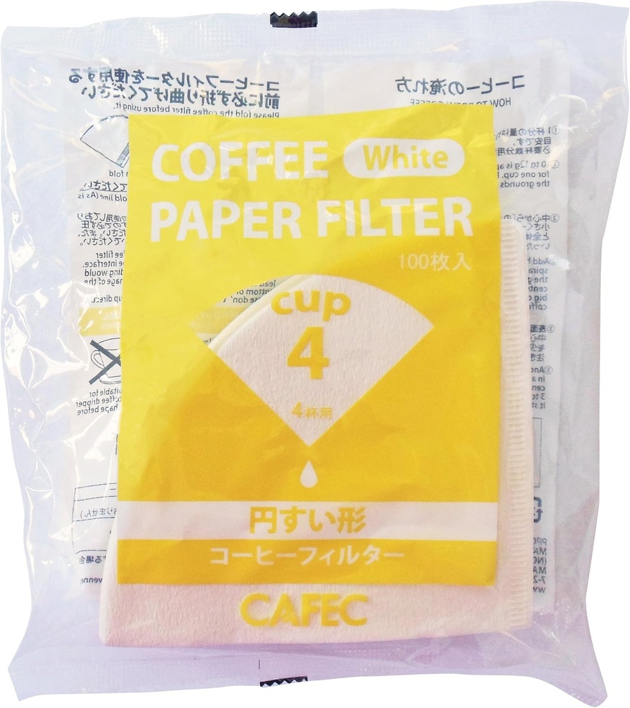 CAFEC Traditional cone-shaped paper filter cup4 (white) 100pcs/pack (One (1) Pack of 100)