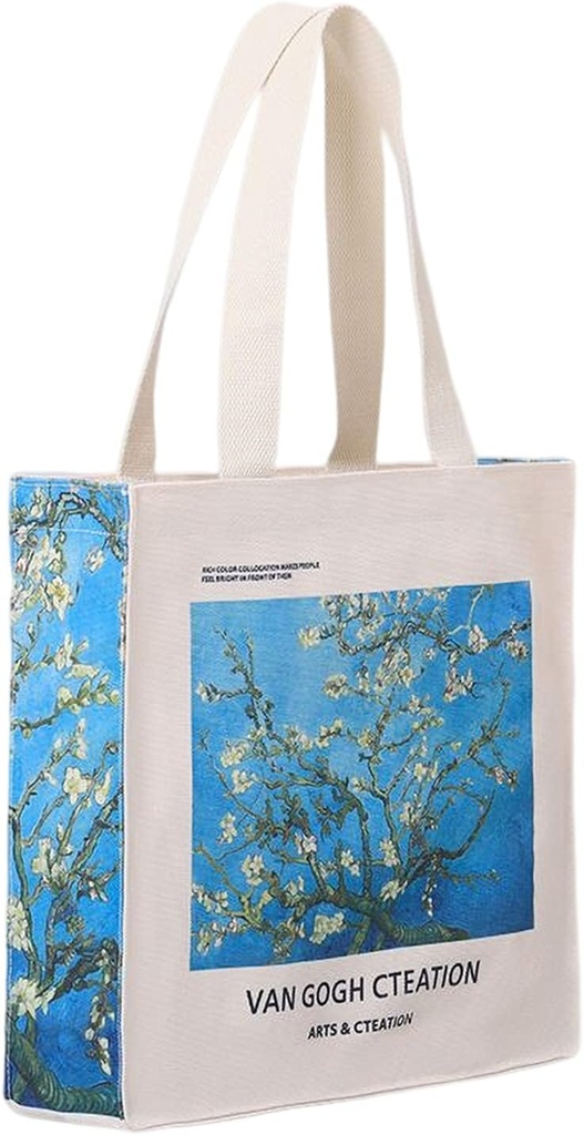 LZ Handbag Tote Bag Large Capacity Women's Canvas Bag Shopping Monet Oil Painting With Zipper Library, Carry Laptop