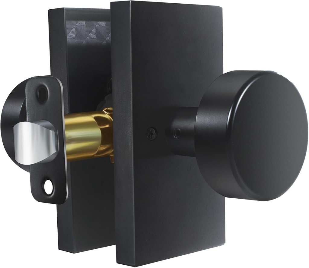 Matte Black Door Knobs Interior, Black Modern Door Handles，Passage Door Knobs for Closet Hall