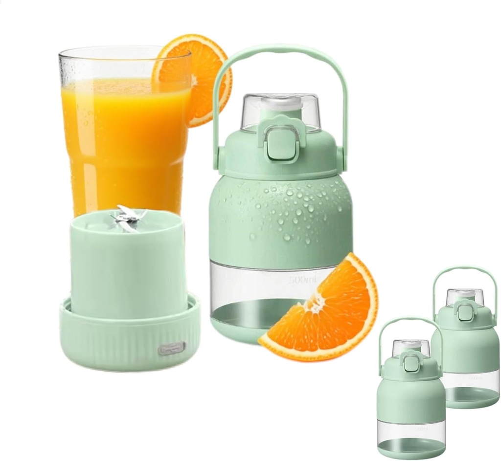 28oz Electric Citrus Juicer & Portable Blender - Wireless Rechargeable Bottle with 2 Lids & Straw - Makes Fresh Juice, Shakes & Smoothies for Food Prep & Frozen Blending (2 PCS)