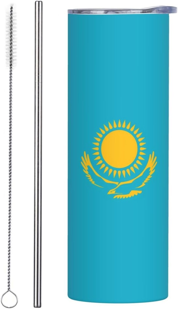 20ozFlag of Kazakhstan stainless steel straw lid cup, double-layer stainless steel, can be drunk directly or with a straw
