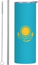 20ozFlag of Kazakhstan stainless steel straw lid cup, double-layer stainless steel, can be drunk directly or with a straw