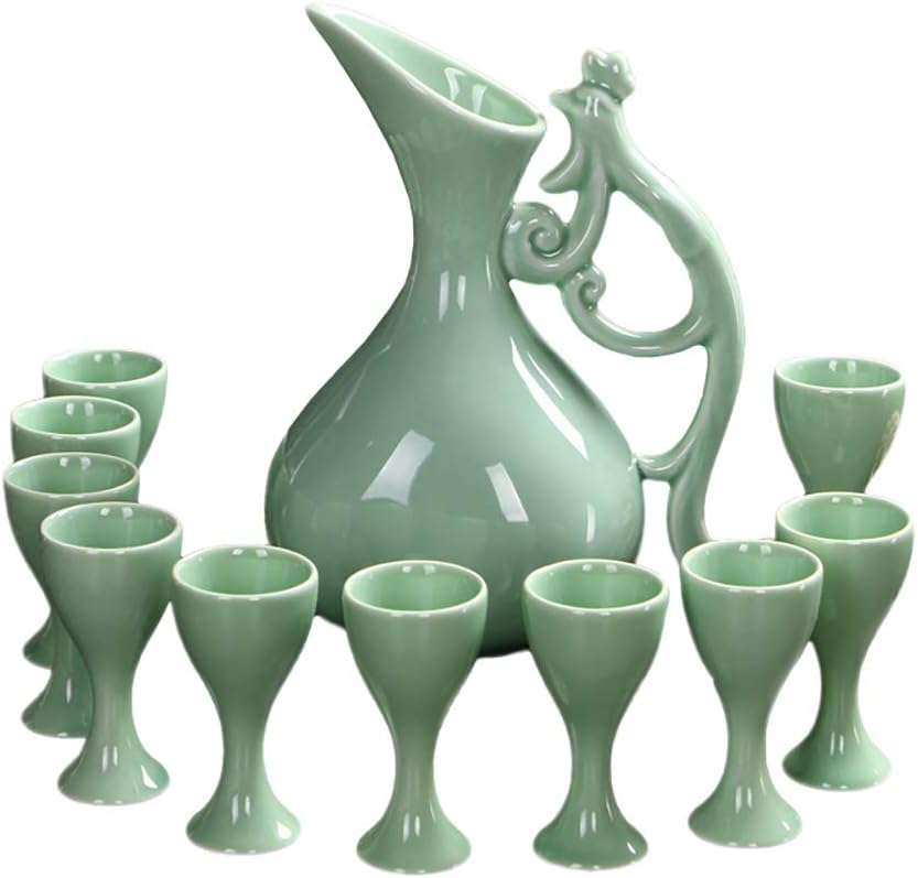 QWEASDF High-End Sake Set, 11-Piece Set, Traditional Celadon Handicrafts, Suitable for Home, Restaurants, Pubs, Gifts, Decorations