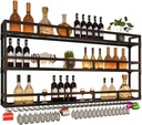 Wine Rack Wall-Mounted Multi-Layer Storage Retro Bar Counter Iron Wine Cabinet Upside Down Wine Glass Rack Bottle Holder with Glass Holder and Shelf for Wine Cellar, Fam,Two Floors-80cm