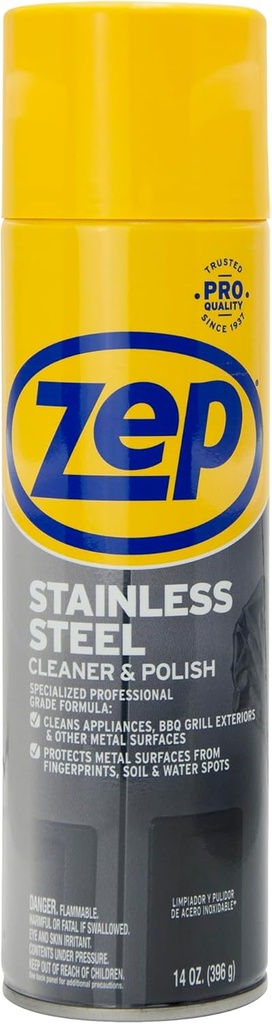 Zep Stainless Steel Cleaner and Polish 14 ounces - ZUSSTL14 - Protects Metal Surfaces from Fingerprints, Soil and Waterspots