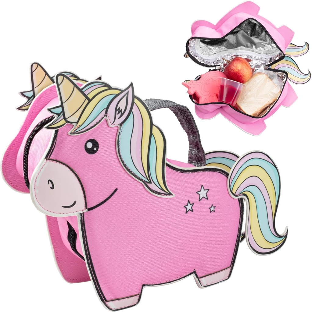 Kid's Insulated Unicorn -Shaped Lunch Box w Strap- Keeps Food Hot or Cold For Hours- Reusable Bag Fits Ice Packs, Bento Containers, Thermoses Easily- Make Back to School Lunches Fun for Boys & Girls