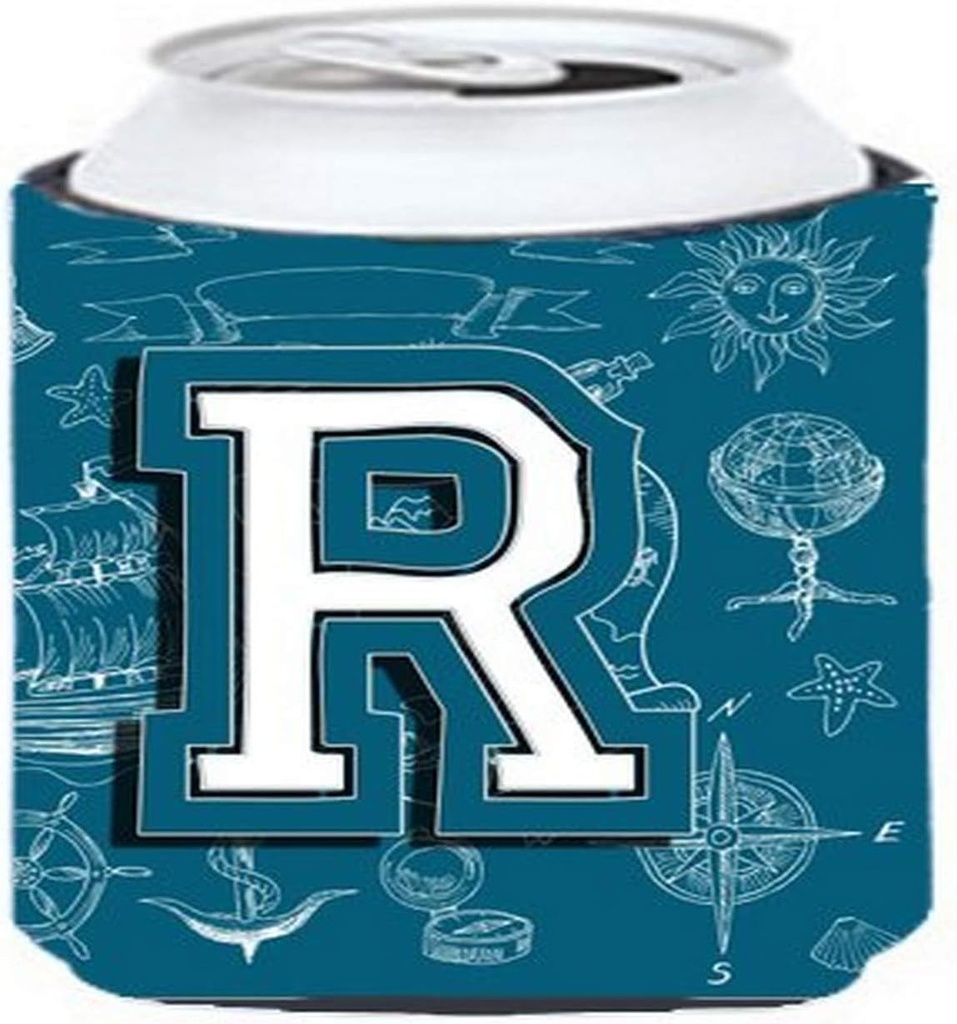 Caroline's Treasures CJ2014-RCC Letter R Sea Doodles Initial Alphabet Can or Bottle Hugger Cooler Washable Drink Sleeve Collapsible Beverage Insulated Holder, Can Hugger, Multicolor