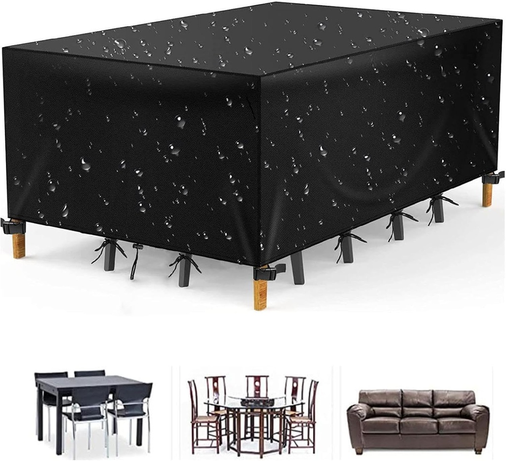 Dustproof Waterproof Furniture Cover Universal Size Rectangular Garden Dining Table Chairs Outdoor Furniture Cover with Windproof Buckles 130x110x100cm Black