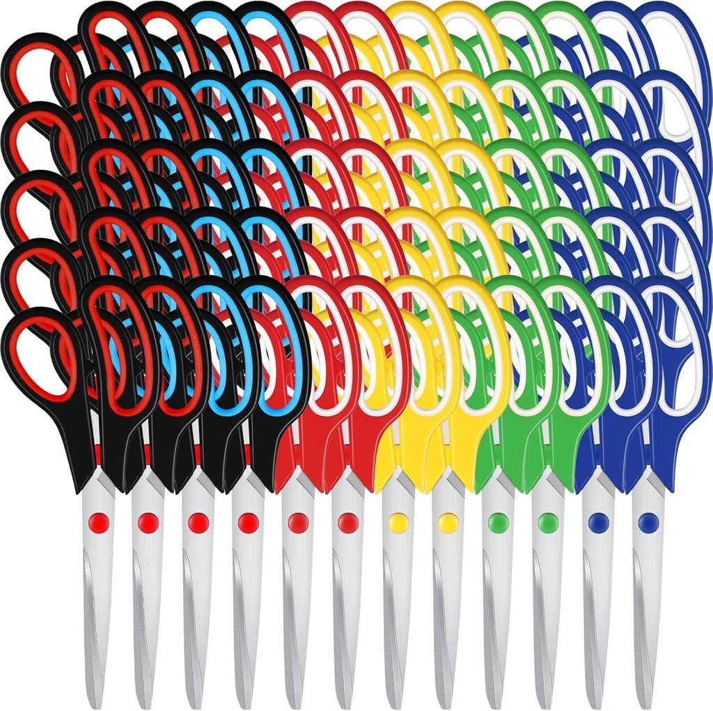 60 Pcs Scissors Bulk 8" School Fabric Scissors Comfortable Grip Handle for Office Home School Sewing Craft Fabric Supplies with Soft Handle Right/Left Handed