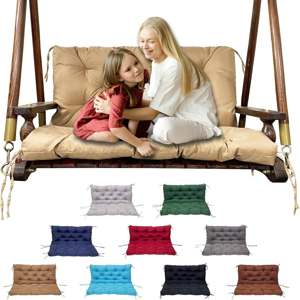 Porch Replacement Swing Cushions for Outdoor: 2-3 Seater Garden Waterproof Patio Bench Cushion with Ties - 4" Thick Swing Chair Cushion for Backyard Furniture Loveseat