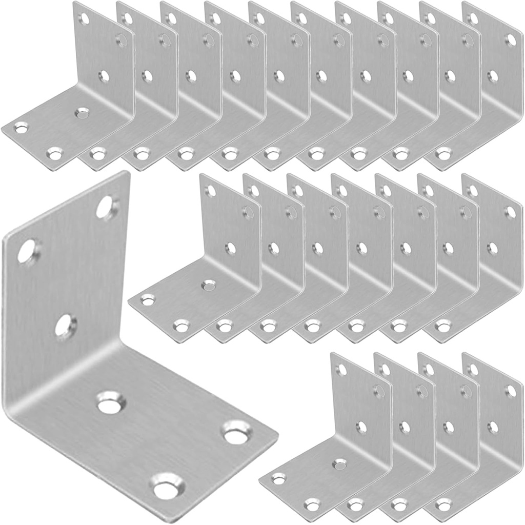 40PCS L Bracket Corner Braces, 304 Stainless Steel Shelf Bracket for Wood, Shelves, Bookshelf Support 90° L Shape Joint Angle Brackets.(Silver,2.6X1.89X0.08IN)
