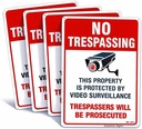 Large Video Surveillance Signs Outdoor, 4-Pack No Trespassing Sign Aluminum 10x14 Inch UV Ink Printed for House and Business
