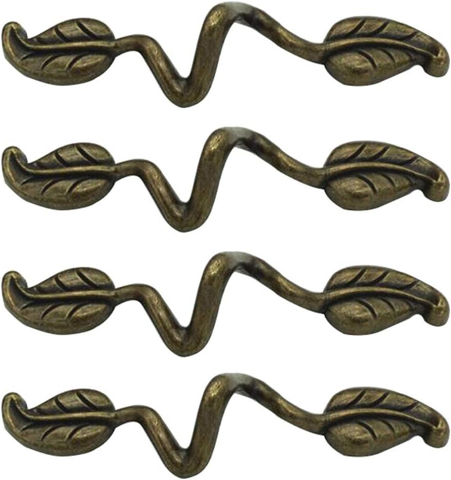 Vintage Style Leafy Drawer Pull Dresser Handles Leaf Dresser Pulls Cabinet Knob Hardware for Kitchen Bedroom Bathroom 4 Pieces (Hole spacing 76mm)