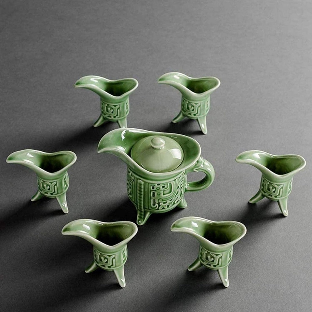 Simple Teapot Teacup, Tea Set for Home Ceramic Tea Set, Sake Cup Set 7 Piece Black Retro Ceramic Sake Set, Japanese Style Wine Dispenser Set, Home Exquisite Sake Cup Set for Cold/Warm/Shochu/Tea