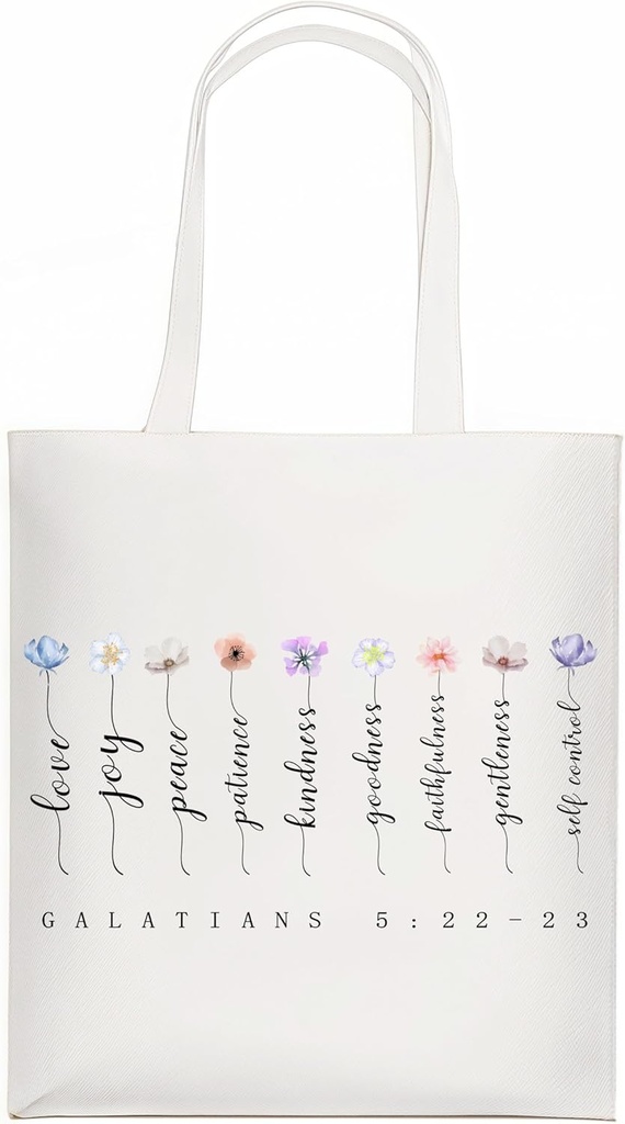 Bible Book Tote Bag for Woman Man, Christian Gift Grocery Bag, Galatians 5:22-23 Fruit of the Spirit,Canvas Bible Verse Shouder Grocery Book Tote Bag