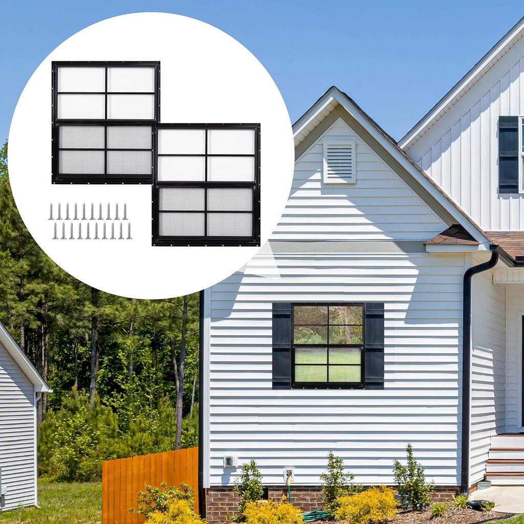 2 Pack Shed Windows, 24'' x 27'' Household Windows with Tempered Glass and Fiberglass Screen for Shed, Flush Mount Sliding Window for Chicken Coop, Playhouse, Garage, Black