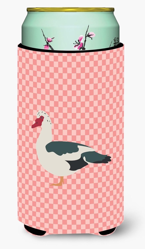 Caroline's Treasures BB7864TBC Muscovy Duck Pink Check Tall Boy Hugger Can Cooler Sleeve Hugger Machine Washable Drink Sleeve Hugger Collapsible Insulator Beverage Insulated Holder