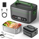Cordless Electric Lunch Box for Adults：20000mAh Rechargeable Heated Lunch Box with Self Heating & 1.2L Portable Food Warmer for Work Travel Car(Gray-Green)