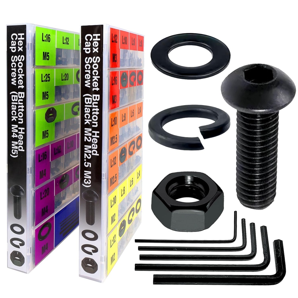 EEEEE Machine Screw Assortment Kit Assorted Screws 304 Stainless Steel and Nut Set Flat Washers Nuts Hardware with Snap Lock Case (Metric Black Mahcine Screw)