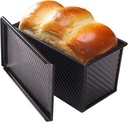 CANDeal Loaf Pan with Cover/Bread Baking Mould Cake Toast/Non-Stick Toast Box with Lid for 450g Dough, Vented Hole for Rapid Baking, Made From Heavy-gauge Carbon Steel (Black, Wavy Style)
