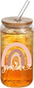 Grandma Glass Cups with Lids and Straws, Glasses Drinking Set, Mother's Day, Birthday, Christmas Gifts for Grandma or Mom, 16 Oz
