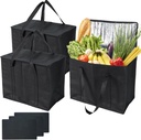3Pcs Insulated Grocery Shopping Bag, FHDUSRYO 40L Large Black Food Delivery bags, Durable Thermal Cooler Bags with Handles and Bottom Plates, Reusable Lunch Container for Catering Grocery (43x26x33cm)