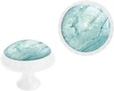 6 Pack White Drawer Knobs,Aquamarine Pastel and Teal Agate Pattern Print Crystal Cabinet Knobs Glass Dresser Knobs for Kitchen Bathroom Hardware