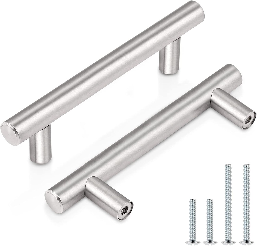 Probrico (10 Pack 3 Inch Hole Centers Euro T Bar Cabinet Pulls Stainless Steel Kitchen Drawer Handles, 5 Inch Total Length