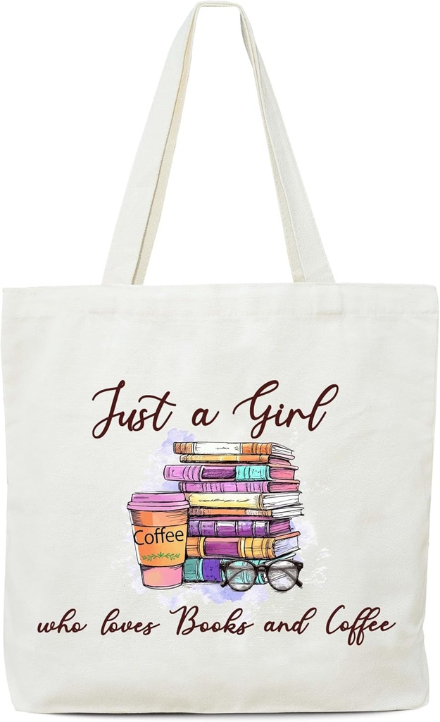 Canvas Tote Bags, Women Who Love Books And Coffee, Reusable Shopping Bags, Gifts For Book Lovers And Coffee Lovers, Teacher Gifts For Women, Christmas And Thanksgiving Gifts-17