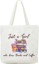 Canvas Tote Bags, Women Who Love Books And Coffee, Reusable Shopping Bags, Gifts For Book Lovers And Coffee Lovers, Teacher Gifts For Women, Christmas And Thanksgiving Gifts-17