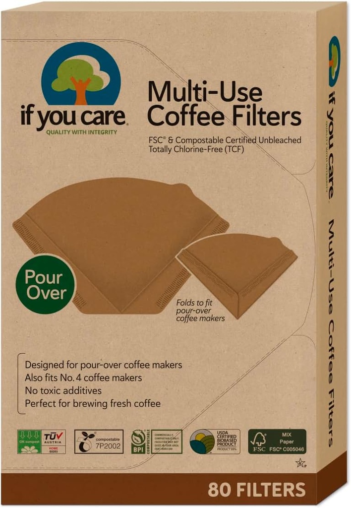 If You Care Multi-Use Coffee Filters, Great for Pour Over, Unbleached, 80 Count