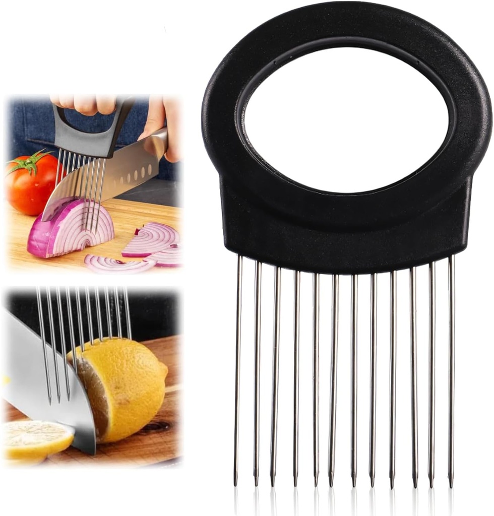 Upgrade Onion Holder for Slicing, Stainless Steel Lemon Slicer Onion Cutter for Slicing, Vegetable Cutter for Potato and Tomato, Avocados, Eggs, Meat, Kitchen Chopper Slicings Tool (Round, 1PC)