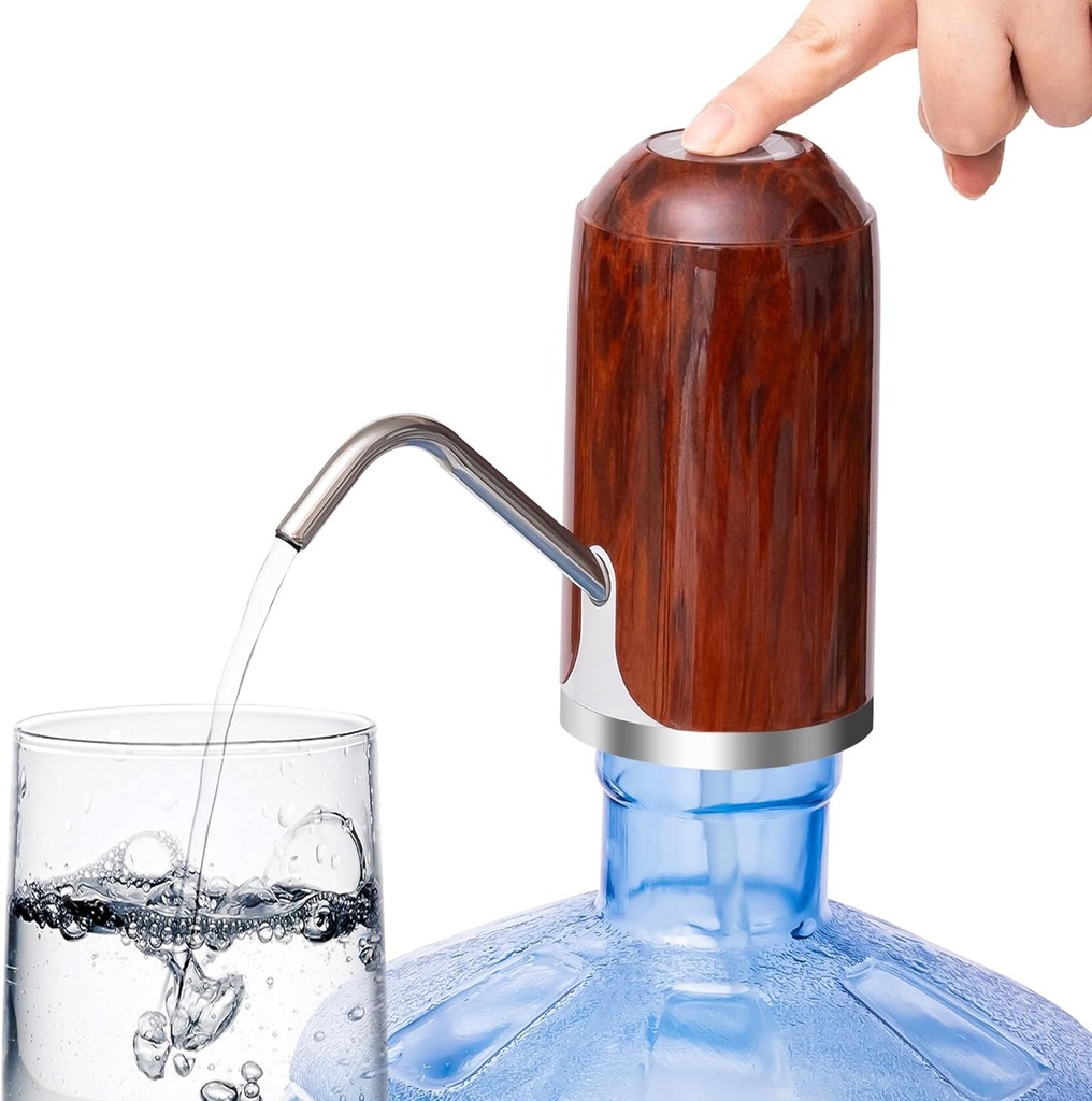 Rechargeable Electric Water Dispenser Pump for 2 3 4 5 Gallon Bottle - Elegant Wood Design, Automatic Portable Water Dispenser USB Charging for Universal 5 Gal Jug (Cherry Brown Skin)